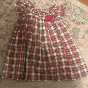 Laura Ashley London Plaid Ruffle Dress with Red Flower